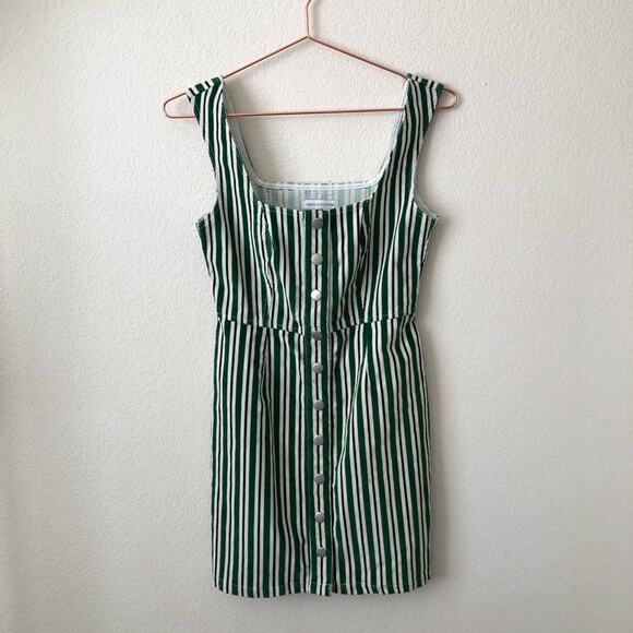 Urban Outfitters green black white vertical stripe corduroy dress snap buttons - Picture 4 of 7